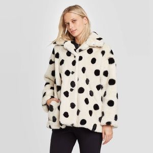 Women's Polka Dot Long Sleeve Swing Faux Fur Jacket - Who What Wear NWOT